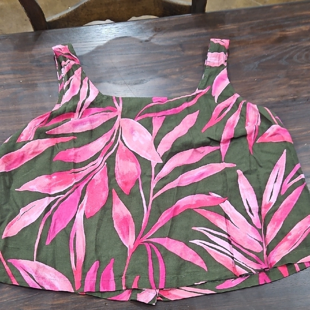 Time and Tru Pink and Green Crop Top